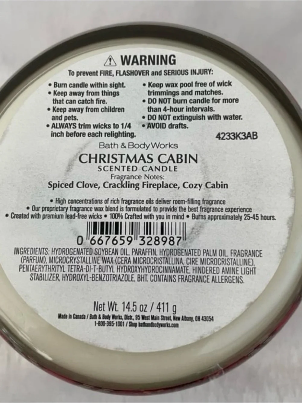 Bath & Body Works Christmas Cabin Candle - Red Plaid with Gold Lid